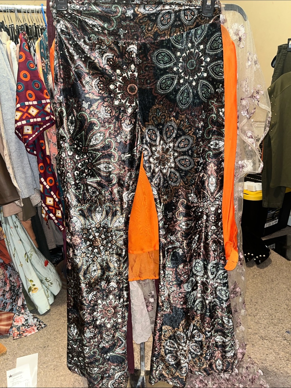 EARTHBOUND Black Multi Paisley Velvet Flare Pants